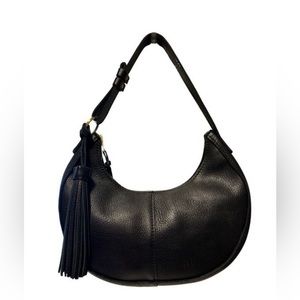Portland Leather Goods pebbled black Nora shoulder bag with matching tassel